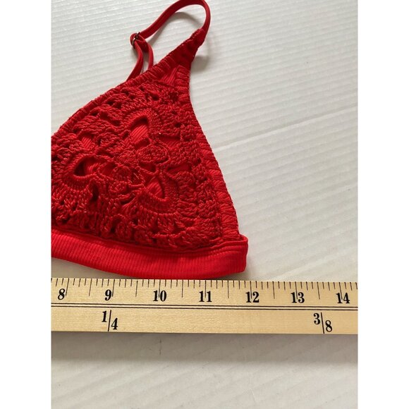 Women's Red Crochet Lace Bikini Top With Adjustable Straps Beach Hippie Boho Y2K - Picture 5 of 7